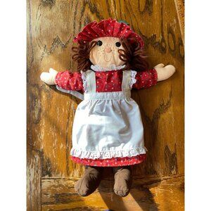 Vintage 1982 Hallmark Cloth Christmas Ragdoll 17" Red Floral Dress & White Apron